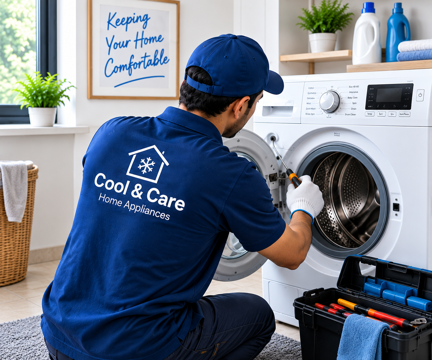 Cool & Care technician repairing a home appliance